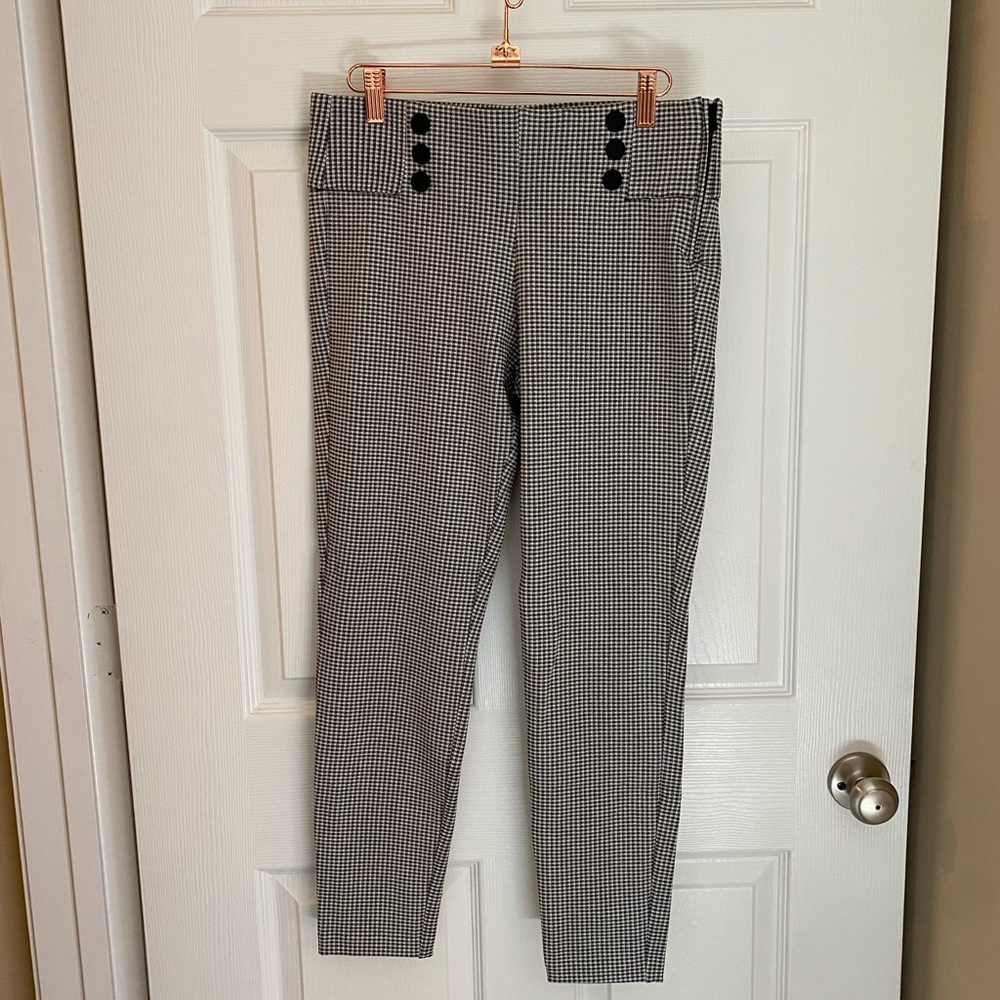 ZARA Houndstooth Stretch Leggings with Side Zipper